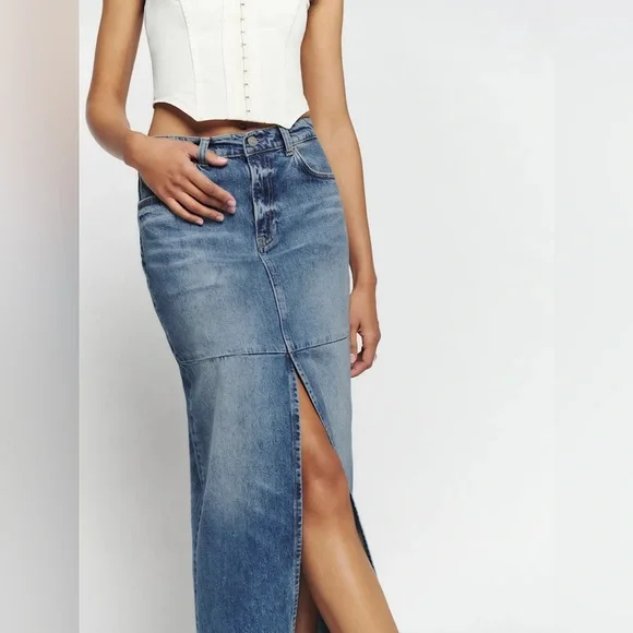 NWT Reformation Tazz Maxi Denim Skirt Hemlock Size 27